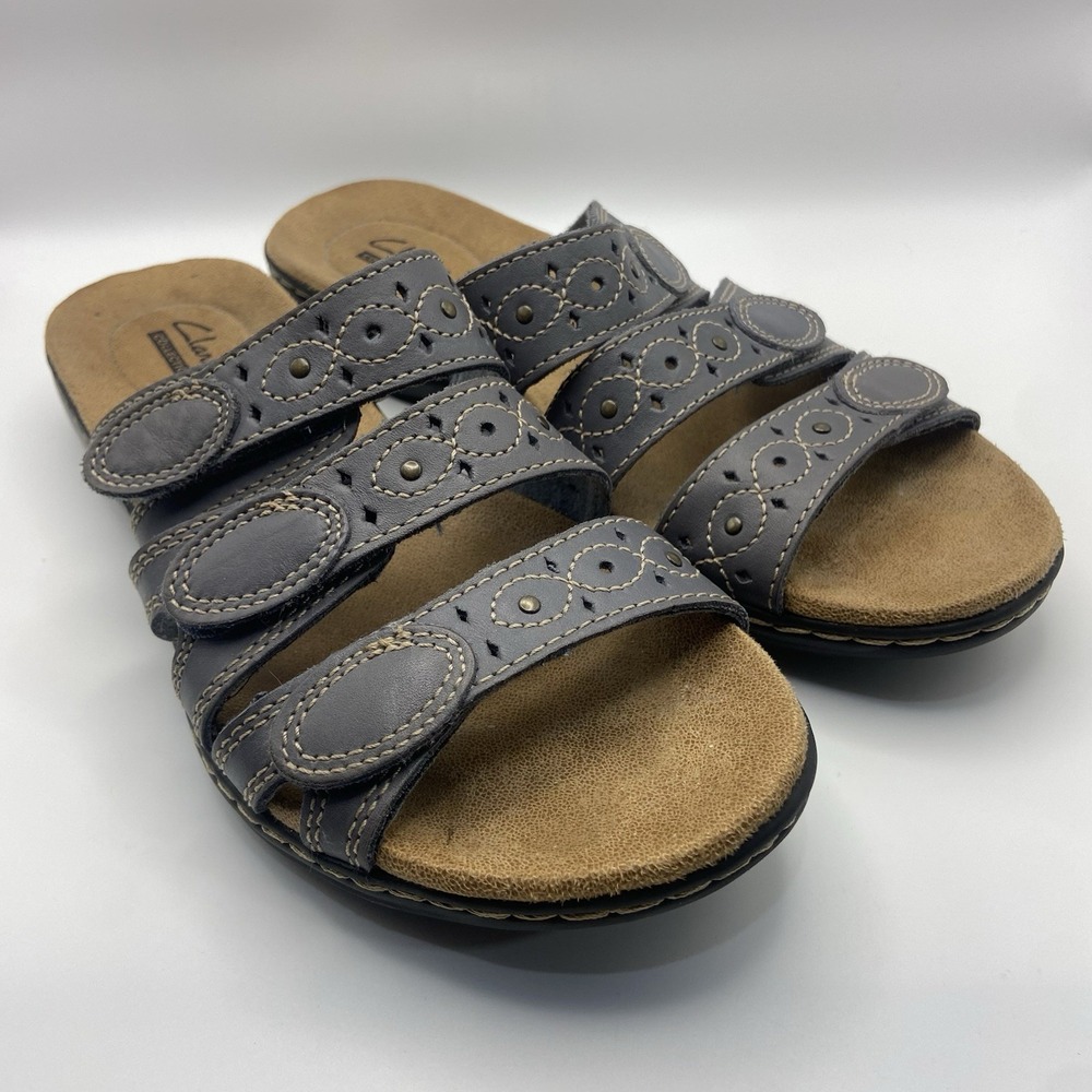 Clarks Women's Leisa Cacti Q slide sandals‎ Blue/Gray 7M Adjustable Straps